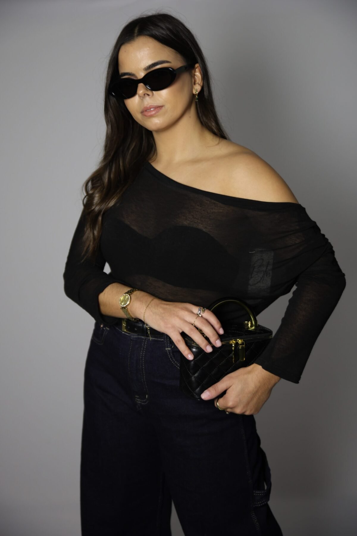 CAMISOLA SEMI-TRANSPARENTE PRETA CAXEMIRA